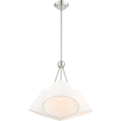 3 Light Brushed Nickel Shaded Chandelier with Hand Crafted Off White Fabric Hardback Shade-Lighting LumensChandeliers