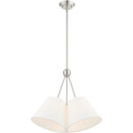 3 Light Brushed Nickel Shaded Chandelier with Hand Crafted Off White Fabric Hardback Shade-Lighting LumensChandeliers