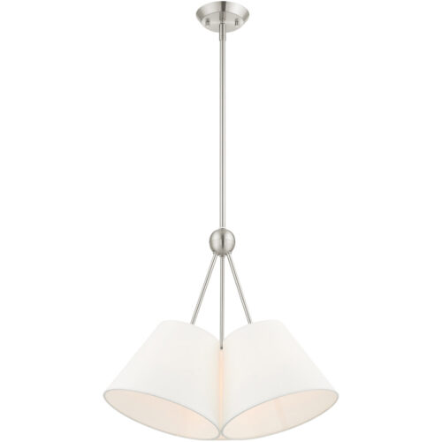 3 Light Brushed Nickel Shaded Chandelier with Hand Crafted Off White Fabric Hardback Shade-Lighting LumensChandeliers