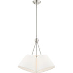 3 Light Brushed Nickel Shaded Chandelier with Hand Crafted Off White Fabric Hardback Shade-Lighting LumensChandeliers