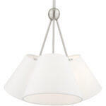 3 Light Brushed Nickel Shaded Chandelier with Hand Crafted Off White Fabric Hardback Shade-Lighting LumensChandeliers