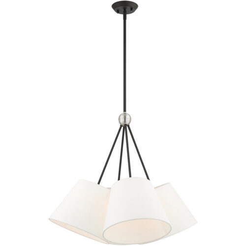 4 Light Black Shaded Chandelier with Hand Crafted Off White Fabric Hardback Shade-Lighting LumensChandeliers