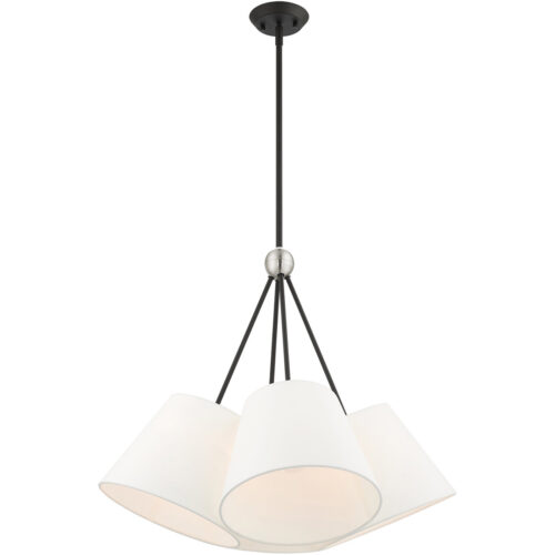 4 Light Black Shaded Chandelier with Hand Crafted Off White Fabric Hardback Shade-Lighting LumensChandeliers