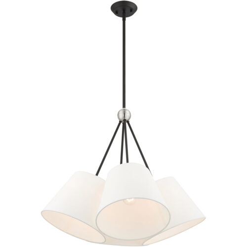 4 Light Black Shaded Chandelier with Hand Crafted Off White Fabric Hardback Shade-Lighting LumensChandeliers