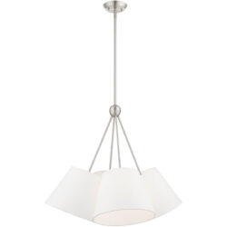 4 Light Brushed Nickel Shaded Chandelier with Hand Crafted Off White Fabric Hardback Shade-Lighting LumensChandeliers