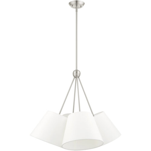 4 Light Brushed Nickel Shaded Chandelier with Hand Crafted Off White Fabric Hardback Shade-Lighting LumensChandeliers