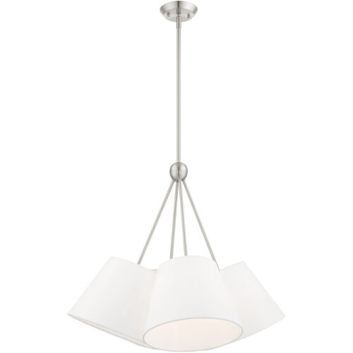 4 Light Brushed Nickel Shaded Chandelier with Hand Crafted Off White Fabric Hardback Shade-Lighting LumensChandeliers