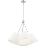 4 Light Brushed Nickel Shaded Chandelier with Hand Crafted Off White Fabric Hardback Shade-Lighting LumensChandeliers