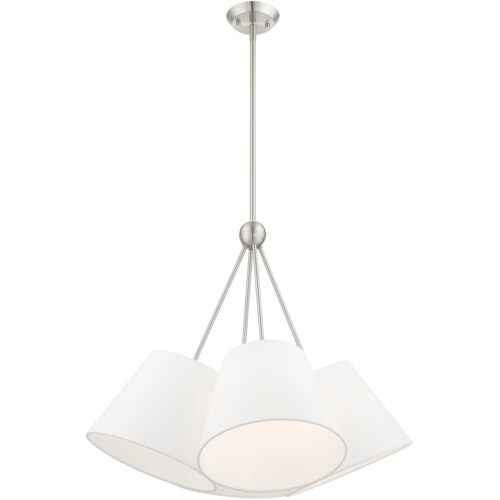 4 Light Brushed Nickel Shaded Chandelier with Hand Crafted Off White Fabric Hardback Shade-Lighting LumensChandeliers