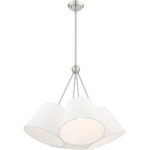 4 Light Brushed Nickel Shaded Chandelier with Hand Crafted Off White Fabric Hardback Shade-Lighting LumensChandeliers