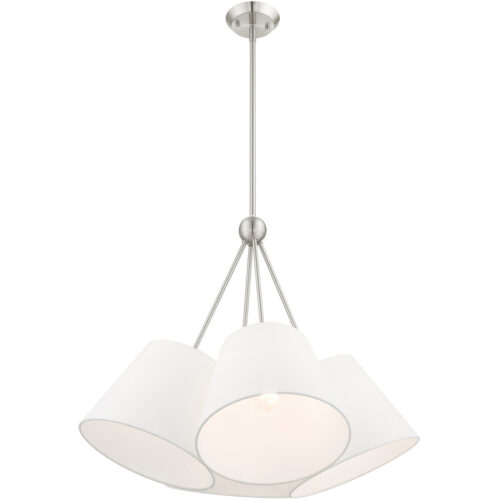 4 Light Brushed Nickel Shaded Chandelier with Hand Crafted Off White Fabric Hardback Shade-Lighting LumensChandeliers