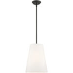 1 Light Black Shaded Chandelier with Hand Crafted Off White Fabric Hardback Shade-Lighting LumensChandeliers