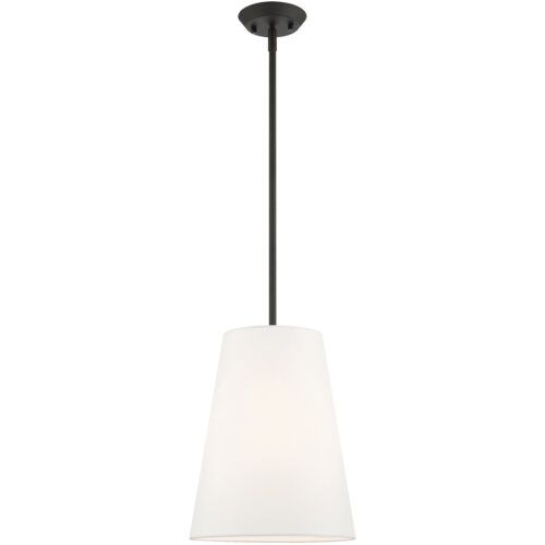 1 Light Black Shaded Chandelier with Hand Crafted Off White Fabric Hardback Shade-Lighting LumensChandeliers