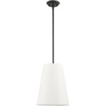 1 Light Black Shaded Chandelier with Hand Crafted Off White Fabric Hardback Shade-Lighting LumensChandeliers