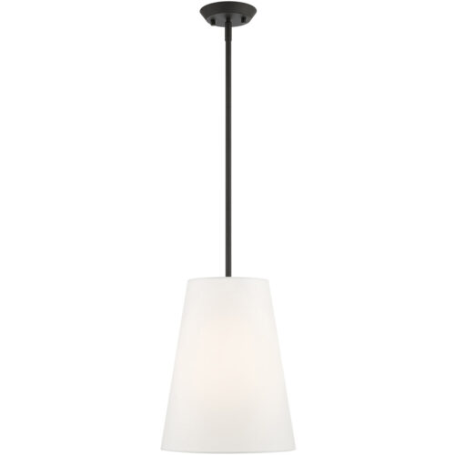 1 Light Black Shaded Chandelier with Hand Crafted Off White Fabric Hardback Shade-Lighting LumensChandeliers