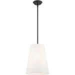 1 Light Black Shaded Chandelier with Hand Crafted Off White Fabric Hardback Shade-Lighting LumensChandeliers