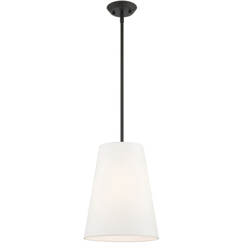 1 Light Black Shaded Chandelier with Hand Crafted Off White Fabric Hardback Shade-Lighting LumensChandeliers