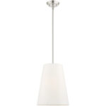 1 Light Brushed Nickel Shaded Chandelier with Hand Crafted Off White Fabric Hardback Shade-Lighting LumensChandeliers