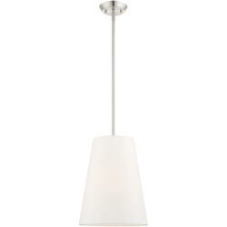 1 Light Brushed Nickel Shaded Chandelier with Hand Crafted Off White Fabric Hardback Shade-Lighting LumensChandeliers