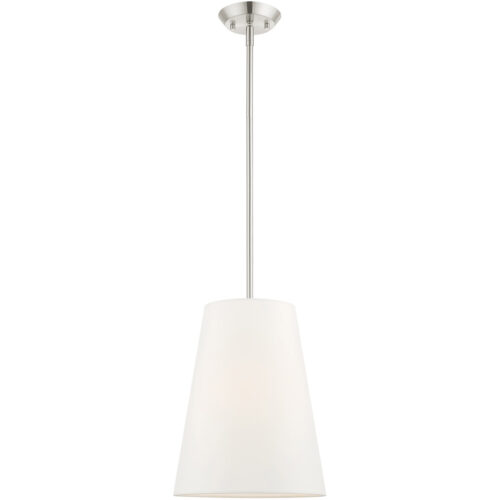 1 Light Brushed Nickel Shaded Chandelier with Hand Crafted Off White Fabric Hardback Shade-Lighting LumensChandeliers