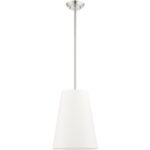 1 Light Brushed Nickel Shaded Chandelier with Hand Crafted Off White Fabric Hardback Shade-Lighting LumensChandeliers