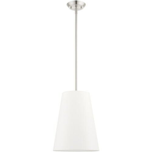 1 Light Brushed Nickel Shaded Chandelier with Hand Crafted Off White Fabric Hardback Shade-Lighting LumensChandeliers