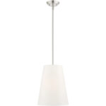 1 Light Brushed Nickel Shaded Chandelier with Hand Crafted Off White Fabric Hardback Shade-Lighting LumensChandeliers