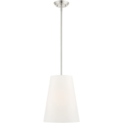 1 Light Brushed Nickel Shaded Chandelier with Hand Crafted Off White Fabric Hardback Shade-Lighting LumensChandeliers