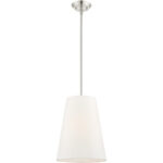 1 Light Brushed Nickel Shaded Chandelier with Hand Crafted Off White Fabric Hardback Shade-Lighting LumensChandeliers