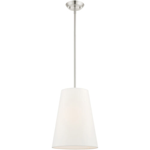 1 Light Brushed Nickel Shaded Chandelier with Hand Crafted Off White Fabric Hardback Shade-Lighting LumensChandeliers