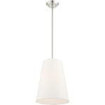 1 Light Brushed Nickel Shaded Chandelier with Hand Crafted Off White Fabric Hardback Shade-Lighting LumensChandeliers