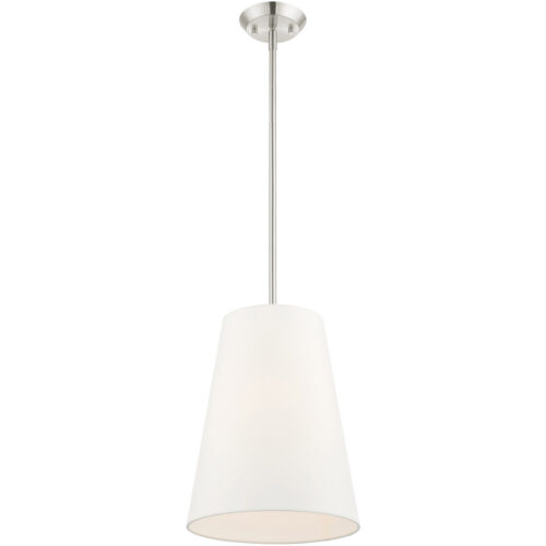 1 Light Brushed Nickel Shaded Chandelier with Hand Crafted Off White Fabric Hardback Shade-Lighting LumensChandeliers