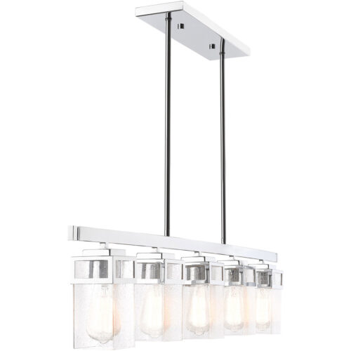 4.5 inch 5 Light Polished Chrome Linear Chandelier with Hand Blown Clear Seeded Glass Shade-Lighting LumensChandeliers