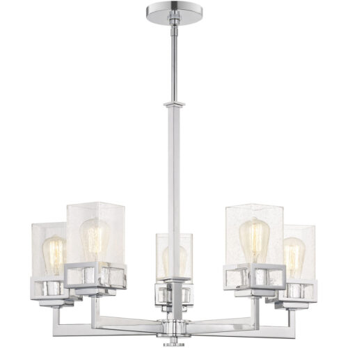 5 Light Polished Chrome Chandelier with Hand Blown Clear Seeded Glass Shade-Lighting LumensChandeliers