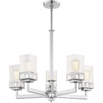 5 Light Polished Chrome Chandelier with Hand Blown Clear Seeded Glass Shade-Lighting LumensChandeliers