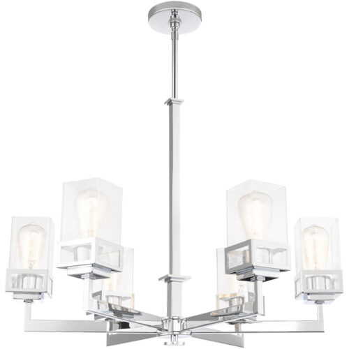 6 Light Polished Chrome Chandelier with Hand Blown Clear Seeded Glass Shade-Lighting LumensChandeliers