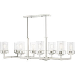 17.75 inch 8 Light Polished Chrome Linear Chandelier with Hand Blown Clear Seeded Glass Shade-Lighting LumensChandeliers