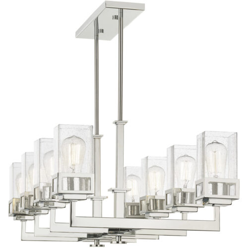 17.75 inch 8 Light Polished Chrome Linear Chandelier with Hand Blown Clear Seeded Glass Shade-Lighting LumensChandeliers