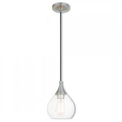 1 Light Brushed Nickel Mini Pendant with Clear Glass Shade-Lighting LumensPendant Lights