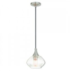 1 Light Brushed Nickel Mini Pendant with Clear Glass Shade-Lighting LumensPendant Lights