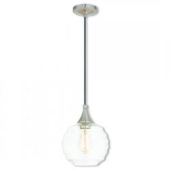 1 Light Brushed Nickel Mini Pendant with Clear Glass Shade-Lighting LumensPendant Lights