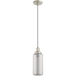 1 Light Brushed Nickel Mini Pendant with Smoke Glass Shade-Lighting LumensPendant Lights