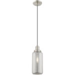 1 Light Brushed Nickel Mini Pendant with Smoke Glass Shade-Lighting LumensPendant Lights