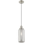 1 Light Brushed Nickel Mini Pendant with Smoke Glass Shade-Lighting LumensPendant Lights