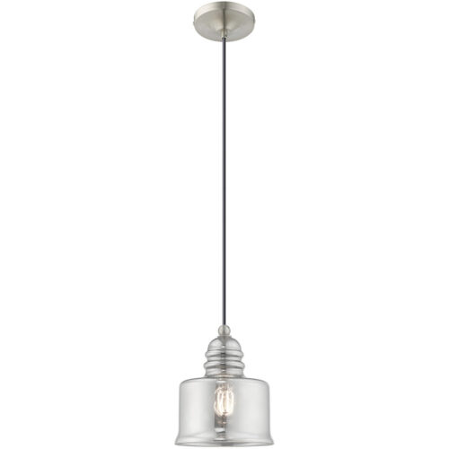 1 Light Brushed Nickel Mini Pendant with Smoke Glass Shade-Lighting LumensPendant Lights