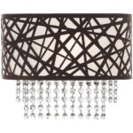 13 inch 1 Light Bronze ADA Wall Sconce with Oatmeal Color Fabric Hardback Shade Inside & Clear Crystals Shade-Lighting LumensWall Sconces