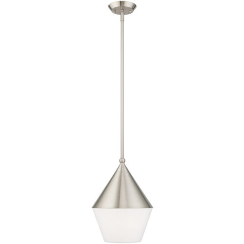 1 Light Brushed Nickel Mini Pendant with Brushed Nickel Metal Shade with Hand Crafted Hardback Shade Shade-Lighting LumensPendant Lights