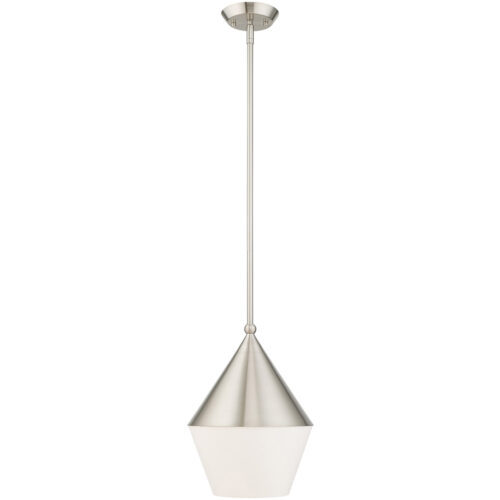 1 Light Brushed Nickel Mini Pendant with Brushed Nickel Metal Shade with Hand Crafted Hardback Shade Shade-Lighting LumensPendant Lights