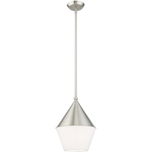 1 Light Brushed Nickel Mini Pendant with Brushed Nickel Metal Shade with Hand Crafted Hardback Shade Shade-Lighting LumensPendant Lights