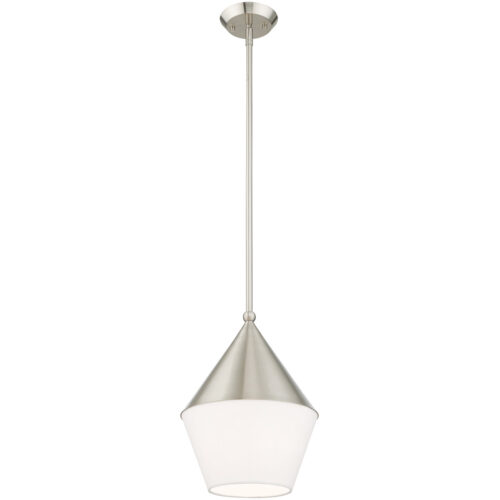 1 Light Brushed Nickel Mini Pendant with Brushed Nickel Metal Shade with Hand Crafted Hardback Shade Shade-Lighting LumensPendant Lights